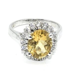 Silver Citrine Cubic Zirconia Diamond Ring Size 8